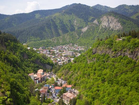 Kazbegi, Mt. Kazbek storslået udsyn over Kaukasus bjergene