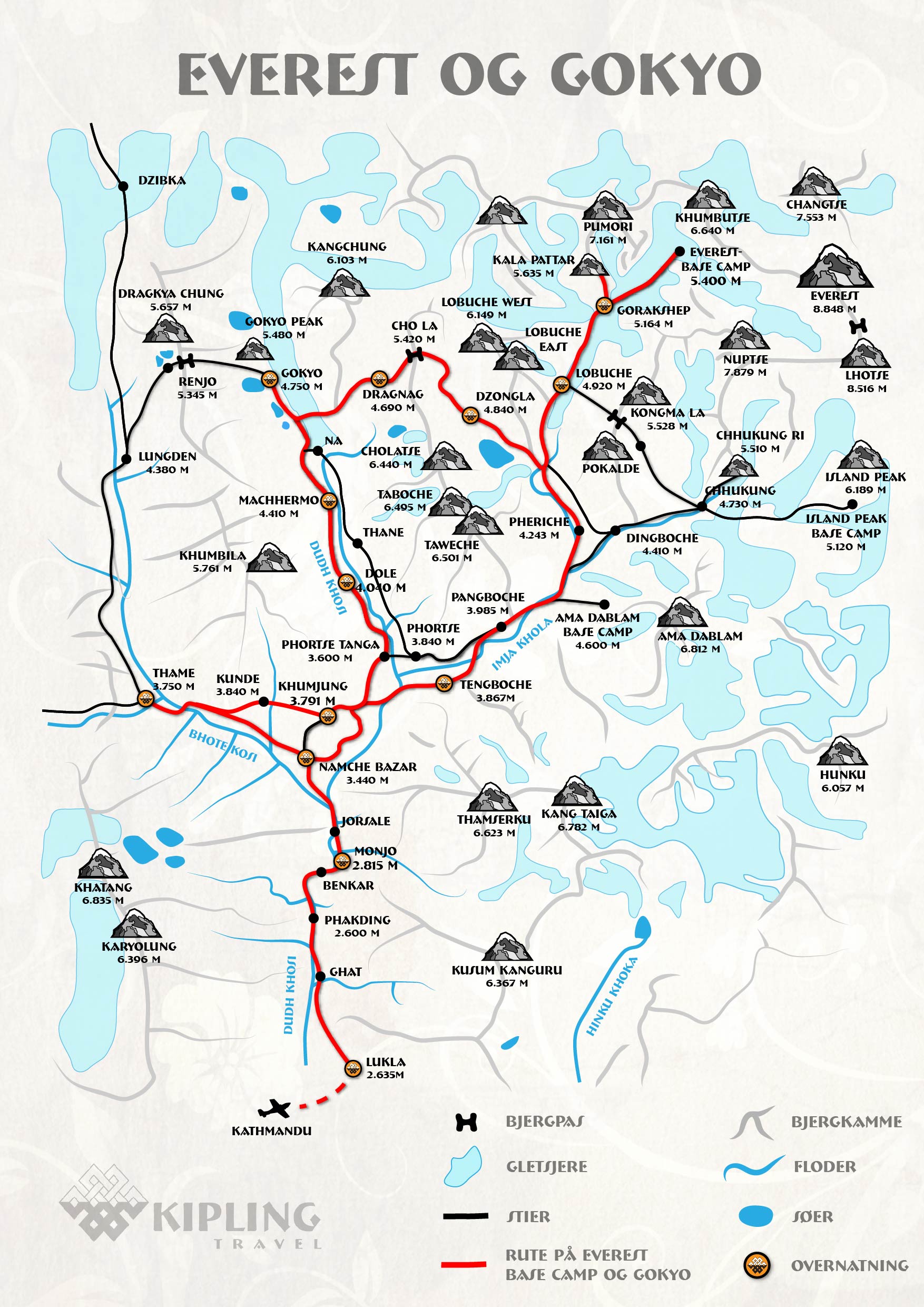 Everest basecamp og Gokyo kort