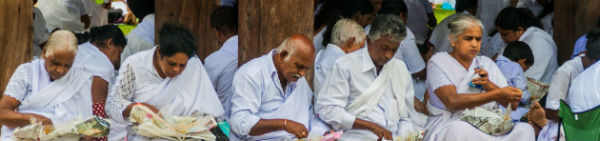 I templet holder de hvide munke til